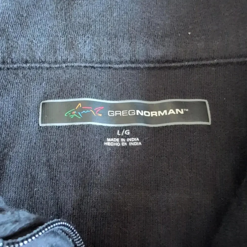 Greg Norman Sweater Mens Large Heather Blue Quarter Zip Pullover Golf Shark Logo